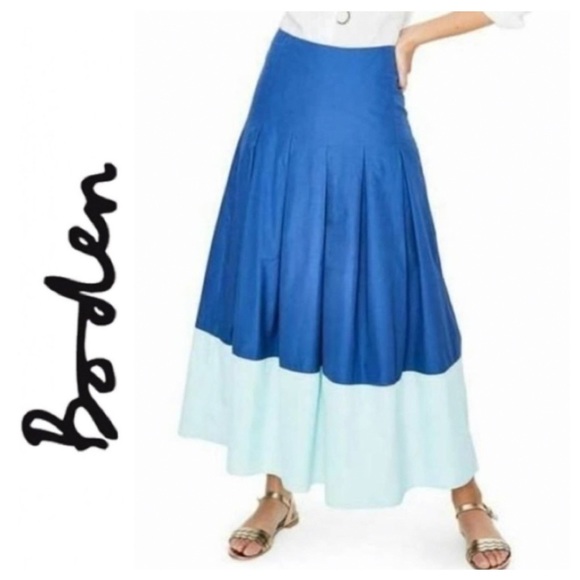 Boden Skirts Riviera Blue Colorblock Beatrice Cotton Skirt Boden